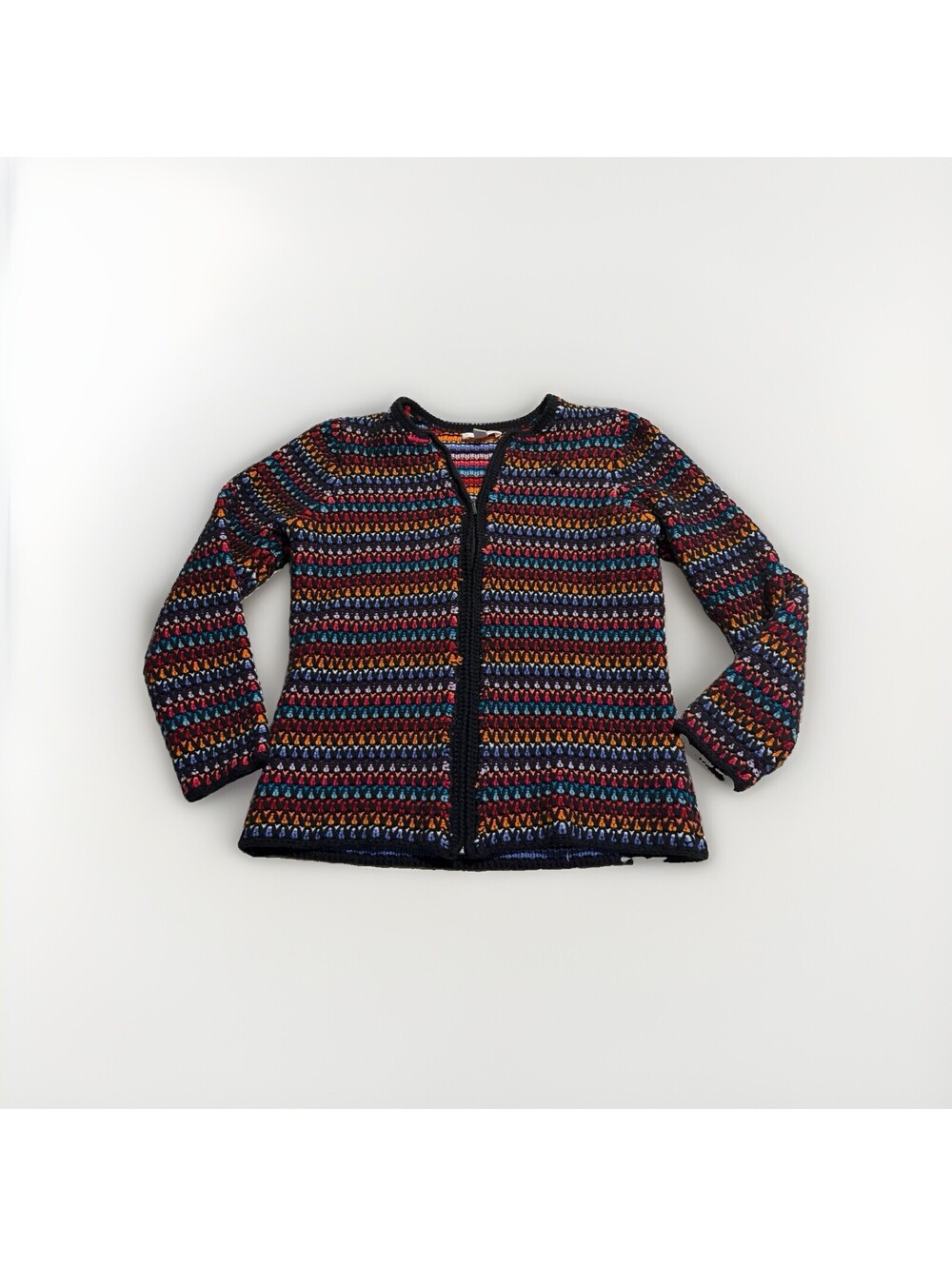 Coldwater Creek Colorful Striped Cardigan Jacket Zip Knit Cotton Blend Size Med